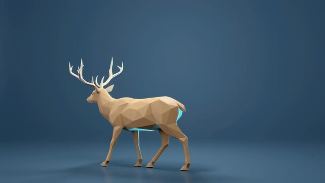 Abstract polygonal deer on blue background, a minimalistic and artistic visualization