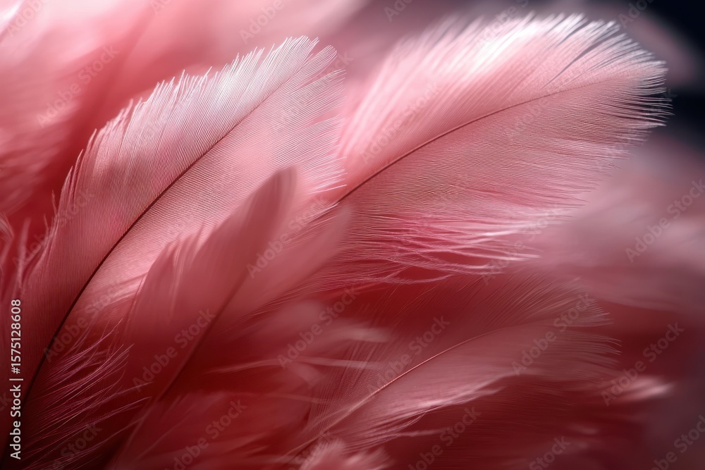 Poster close-up image of soft pink feathers showing fine details and delicate texture with gentle lighting 