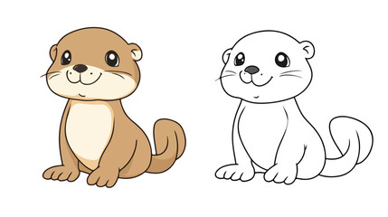 Fototapeta premium Cute Little Otter Cartoon Character Coloring Page for Kids