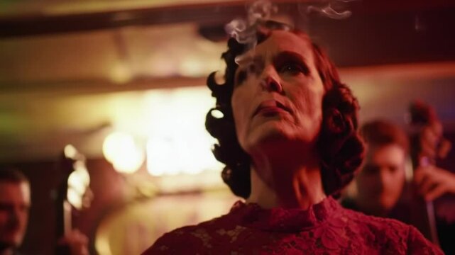 Smoky jazz club lady intense gaze