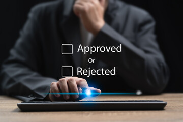 Approved or rejected concept, Businessman selecting approve or reject certificate online documents,...