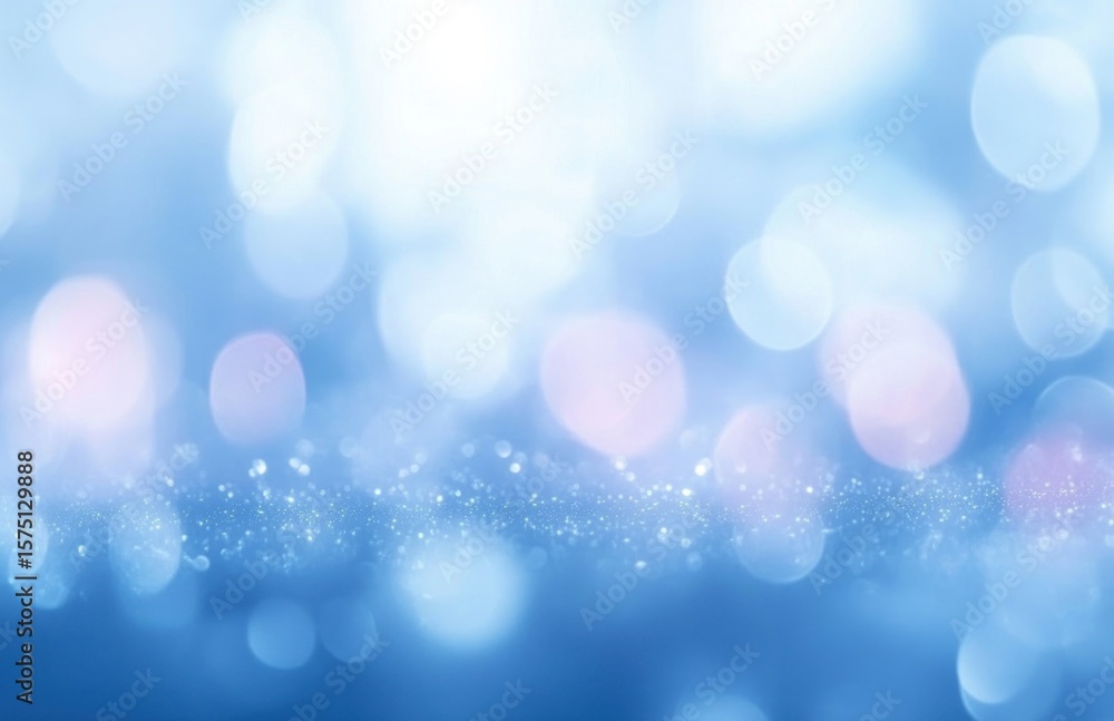 Poster soft blue and pink bokeh lights with glittering particles creating a dreamy and serene atmosphere
