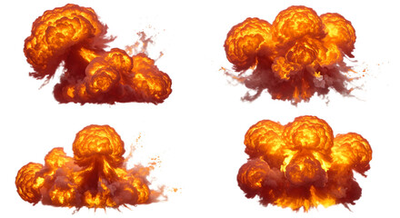 illustration style set of explosions isolated on white background, fiery blast effects, PNG AI generated, high-quality transparent images
