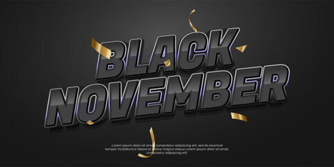 Black November sale banner, promotional advertisement with black background