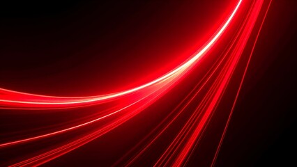 Bright, dynamic red light trails curve gracefully against a dark background, creating an abstract, energetic, and futuristic visual effect.