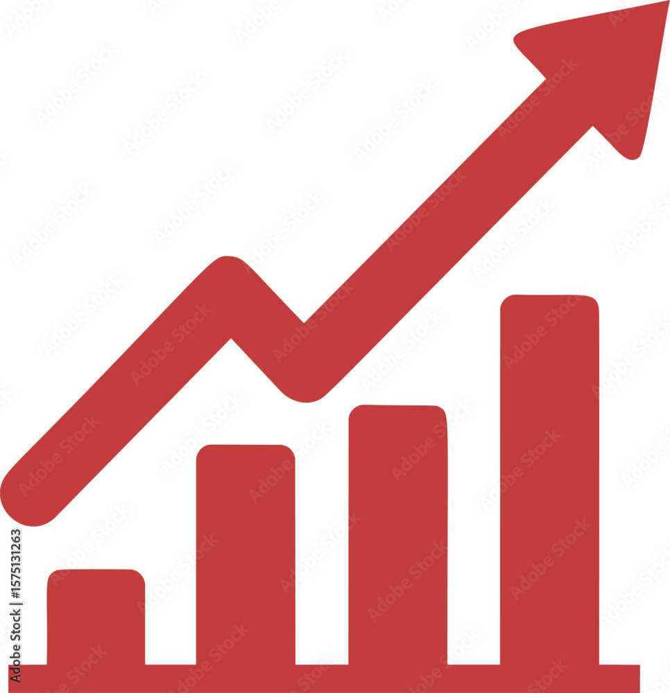 Poster red upward trending graph with arrow symbolizing growth and progress