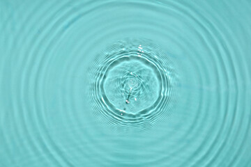 Texture of water with drops on blue background, closeup
