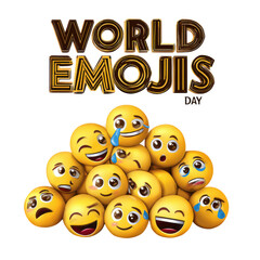 A group of yellow emoji characters celebrating world emojis day isolated on transparent background