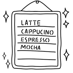 Chalkboard menu. coffee Shop. Latte