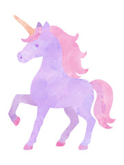 水彩で描いたかわいいユニコーンの年賀状イラスト