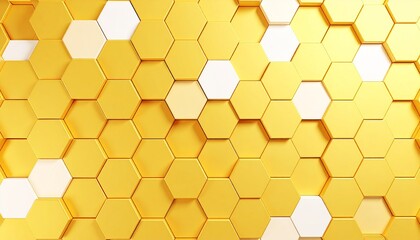 3D futuristic honeycomb mosaic on golden yellow background featuring realistic hexagon mesh texture&mdash;abstract geometric design perfect for modern vector wallpaper, tech interfaces, or digital presentat