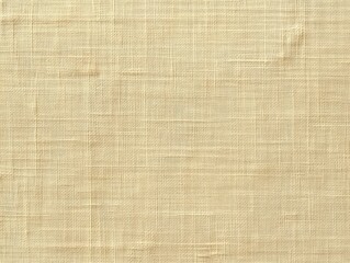 Fototapeta premium Close-up view of beige woven fabric texture with visible horizontal and vertical threads creating a grid pattern and subtle natural imperfections