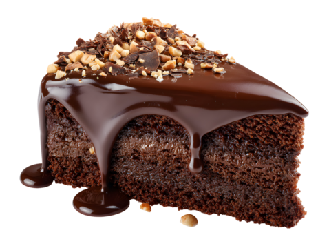 Moist chocolate cake drenched in rich chocolate sauce, topped with chopped nuts and chocolate bits for a crunchy and indulgent treat.