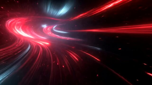 Abstract red and blue light streaks in a tunnel, mesmerizing futuristic visuals