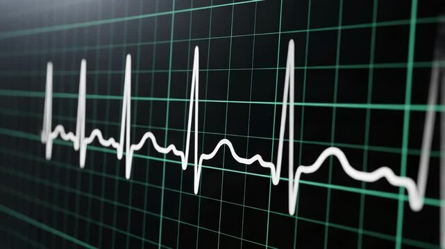 A closeup of an ekg monitor displaying a heart rhythm, representing cardiac health and medical technology