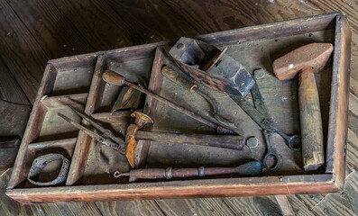 A box of carpentry tools