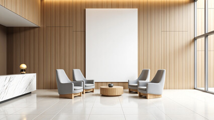 Mockup of a empty horizontal picture frame in a modern waiting room