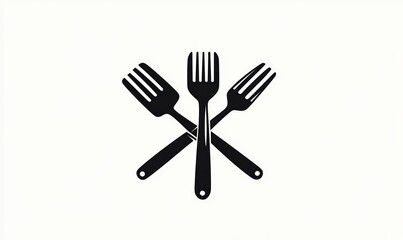black silhouette of three crossed forks arranged in a triangular pattern on white background