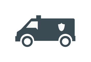 A stylized illustration of a security vehicle with a shield emblem.