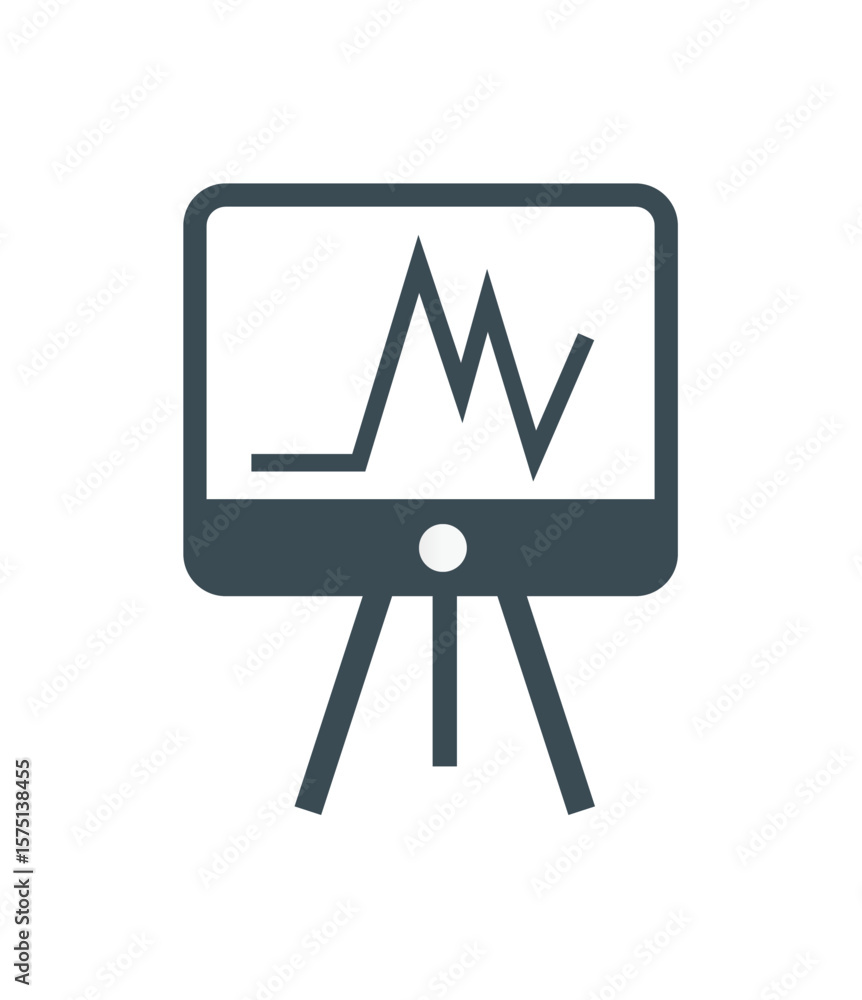 Poster a dark gray graphic of a display screen showing a line graph on a tripod stand.