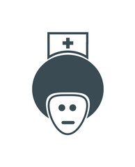 Stylized illustration of a nurse's head, featuring a hat and face.
