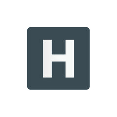 Obraz premium White letter H centered on a dark gray rounded square, against a white background.