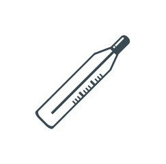 A simple illustration of a mercury thermometer, angled on a white background.