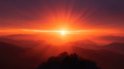 Sunrise over a mountain range.