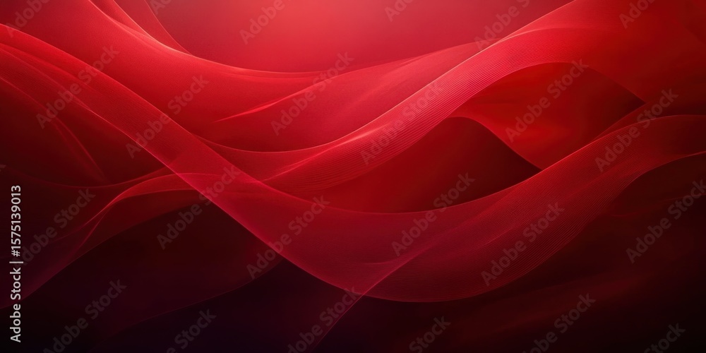 Poster abstract flowing red waves creating smooth layered translucent fabric-like texture with bright glowi
