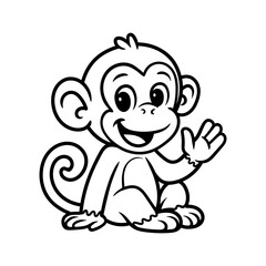 Children coloring book - fun cute monkey cartoon character isolated drawing line style sketch classic vintage design illustration