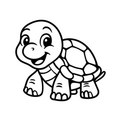 Children coloring book - fun cute turtle cartoon character isolated drawing line style sketch classic vintage design illustration
