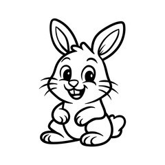 Children coloring book - fun cute bunny rabbit cartoon character isolated drawing line style sketch classic vintage design illustration