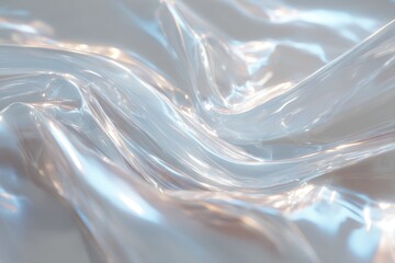 Close up shot of flowing liquid with light reflections creating abstract patterns and smooth textures