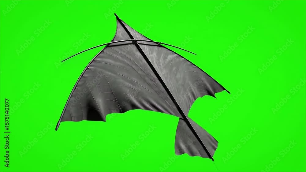 Poster black kite 3d render animation flying against isolated green screen in high angle view perfect for c