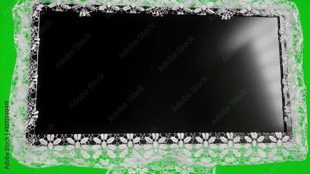 Poster lace monitor 3d render isolated on green screen with delicate white patterns and a modern aesthetic 