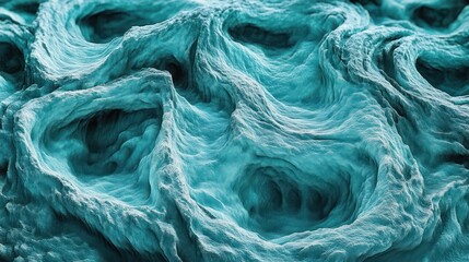 Close-up of textured rock formation with smooth, rounded, wave-like patterns in shades of blue and teal creating an abstract natural landscape