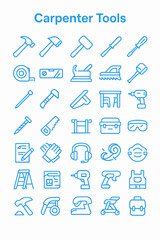 Fototapeta premium A collection of blue line art icons representing various carpentry tools.