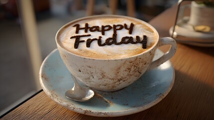 "happy friday" written on coffee