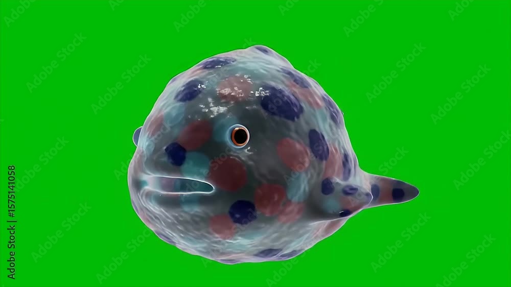 Poster 3d render of a blobfish with spotted pattern isolated on green screen chroma key