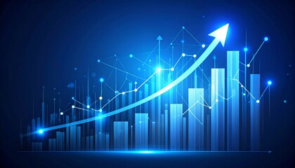 Growth chart business strategy up arrow graph finance stock market or increase money profit diagram on financial concept success economy investment background with digital progress trade bar target