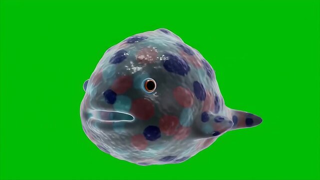 3D Render of a Blobfish with Spotted Pattern Isolated on Green Screen Chroma Key