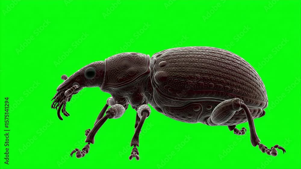Poster 3d render of a brown weevil isolated on green screen background perfect for compositing in digital a