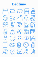 Fototapeta premium A collection of bedtime-related icons, including sleep symbols and objects.