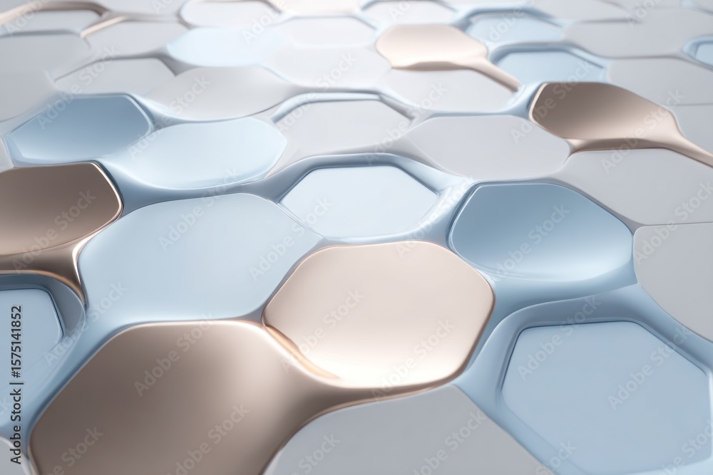 Poster a close up view of an abstract honeycomb pattern in shades of white blue and gold color scheme style