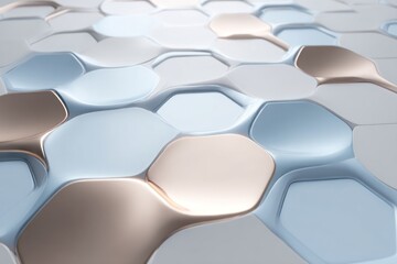 A close up view of an abstract honeycomb pattern in shades of white blue and gold color scheme style