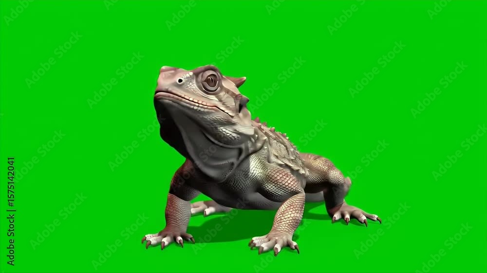 Poster 3d render of a horned lizard standing isolated on green screen perfect for visual effects and compos
