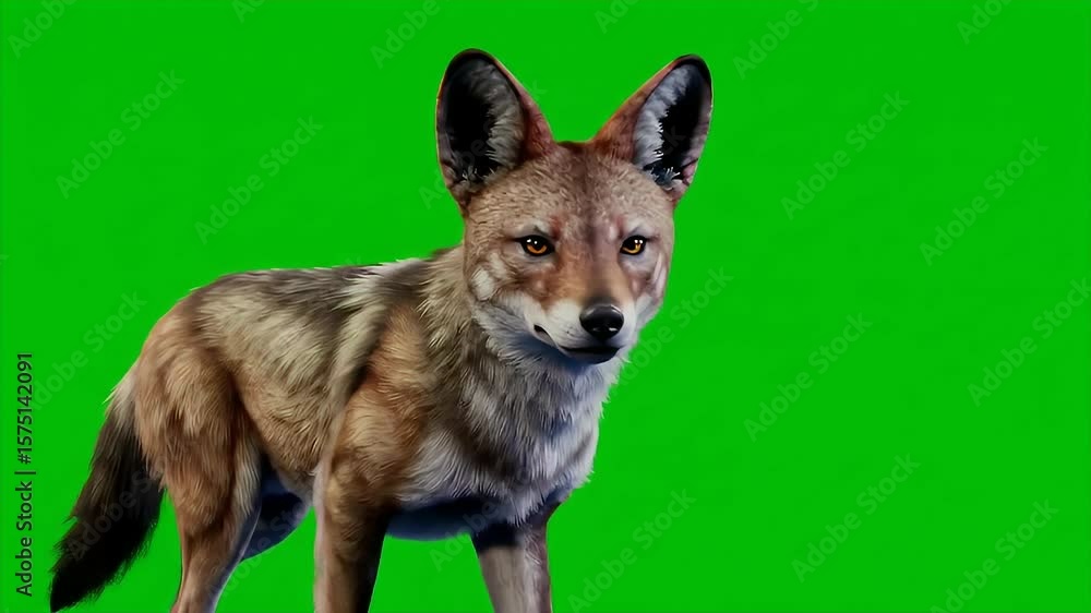 Poster 3d render of a jackal isolated on green screen background for chroma key compositing and visual effe