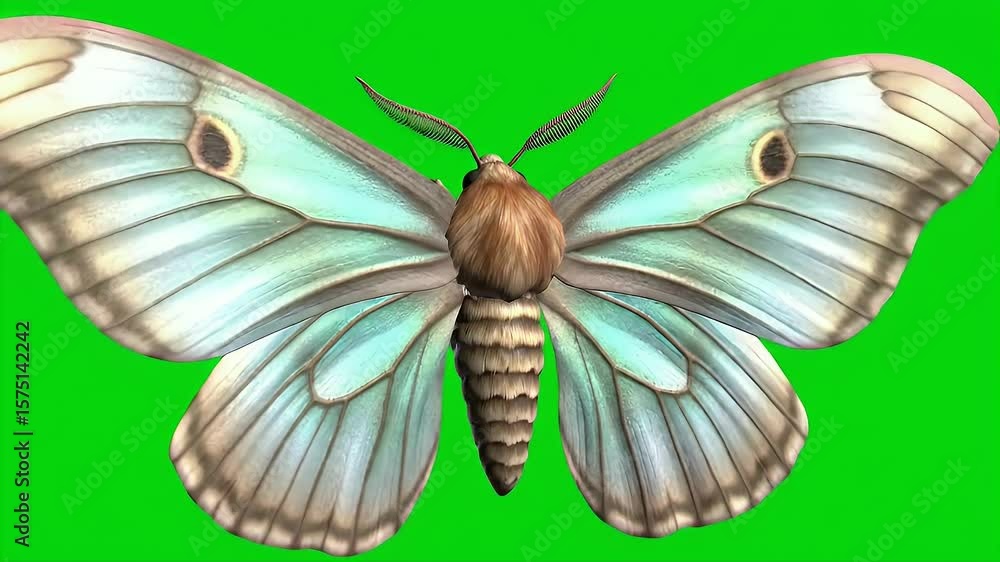 Poster 3d render of a luna moth isolated on green screen with chroma key detail for creative projects and e