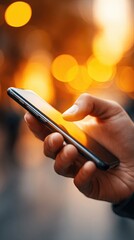 Close-up of a person using a smartphone at night.