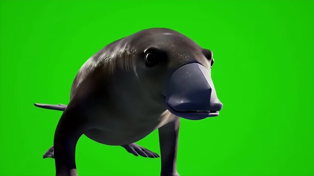 3D Render of a Playful Vaquita Isolated on Green Screen Chroma for Creative Compositing and Wildlife Awareness